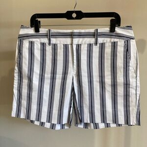 INC International Concepts White and Navy Blue Striped Flat Front Shorts